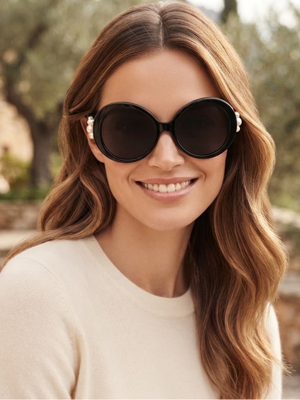 Authentic Chanel Pearl Black Oversized Round Sunglasses